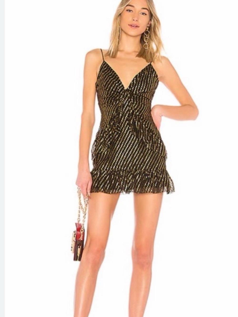 LPA Gold and Black Metallic Striped Mini Dress